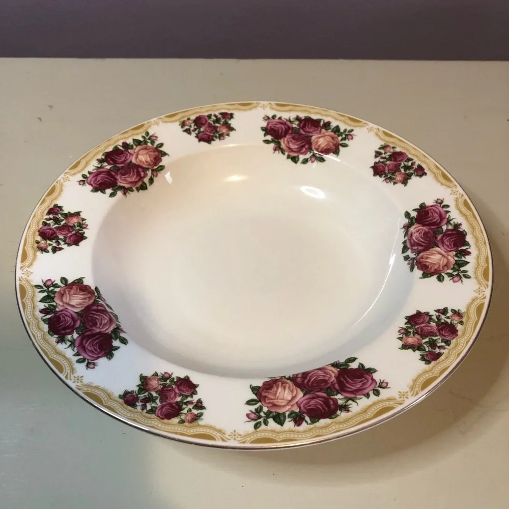 Vintage Farberware Sydney Roses Ceramic Soup Bowl White